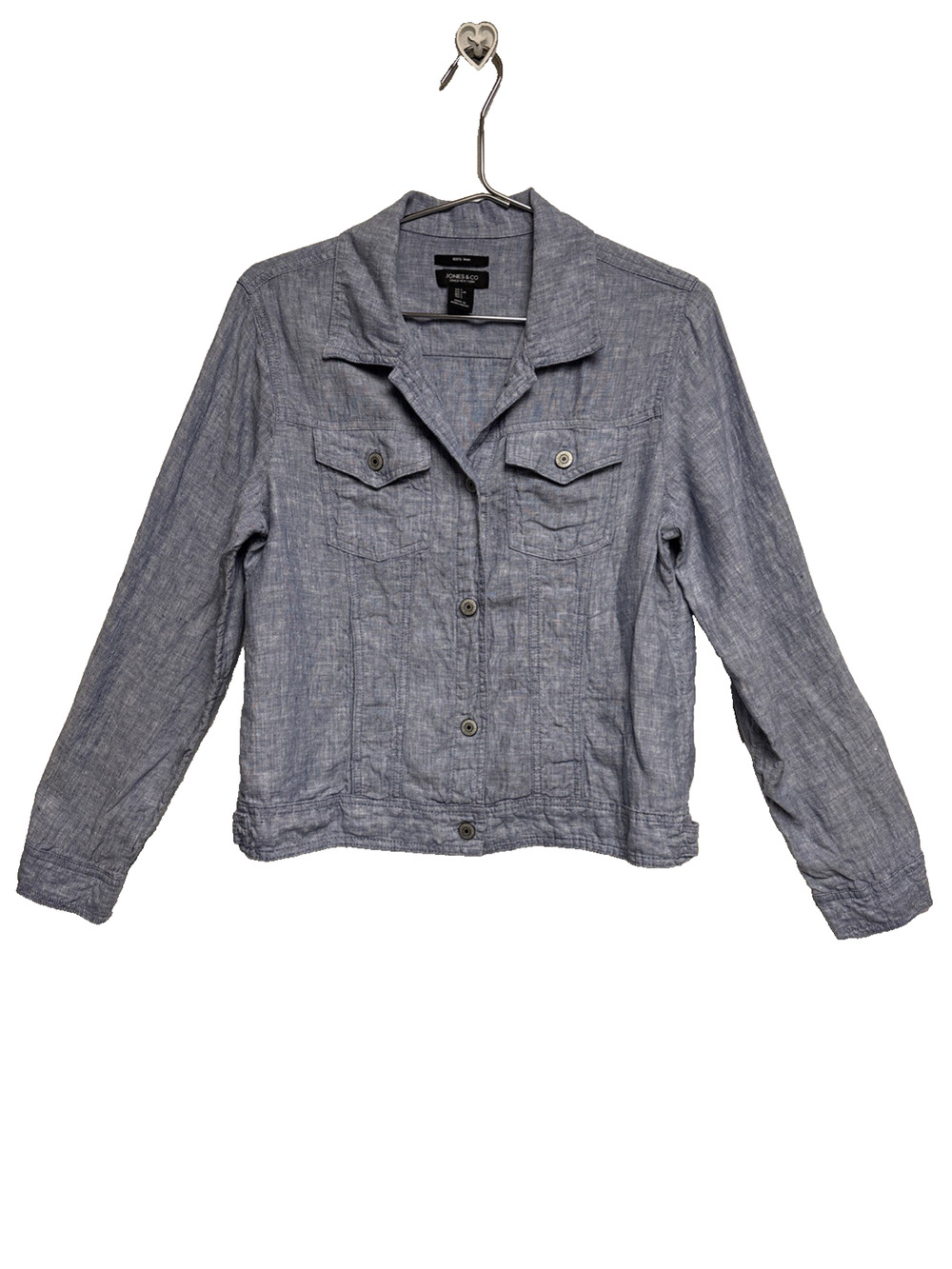Jones & Co Women's 100% Linen Light Blue Jean Jacket - Size L
